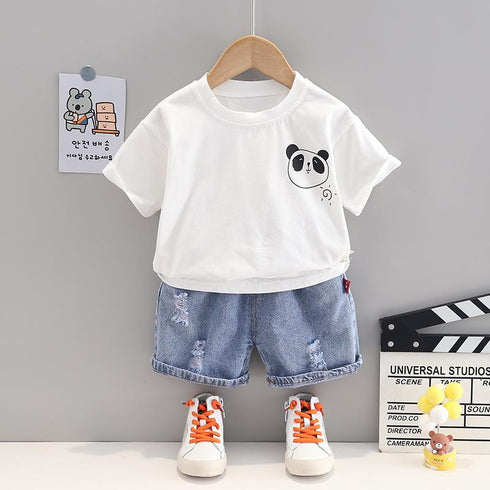 Boys casual suit denim shorts short sleeve two-piece set